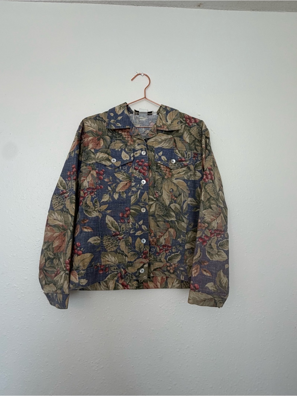 Norm Thompson Navy Floral-Leaf Button-Front Jacket